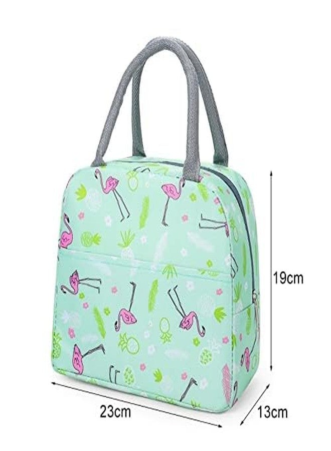 FOMQUAZLI Portable Lunch Bag Insulated Canvas Tote Travel Tiffin Bag Thermal Food Canvas Insulated Cooler Bags Thermal Food Picnic Lunch Bags Kids for School, College and Office (Flamingo Green) - Image 3